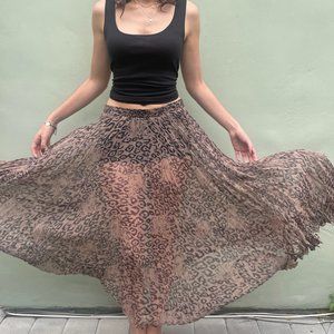 Vintage Ann Ferriday Maxi Skirt in sheer leopard